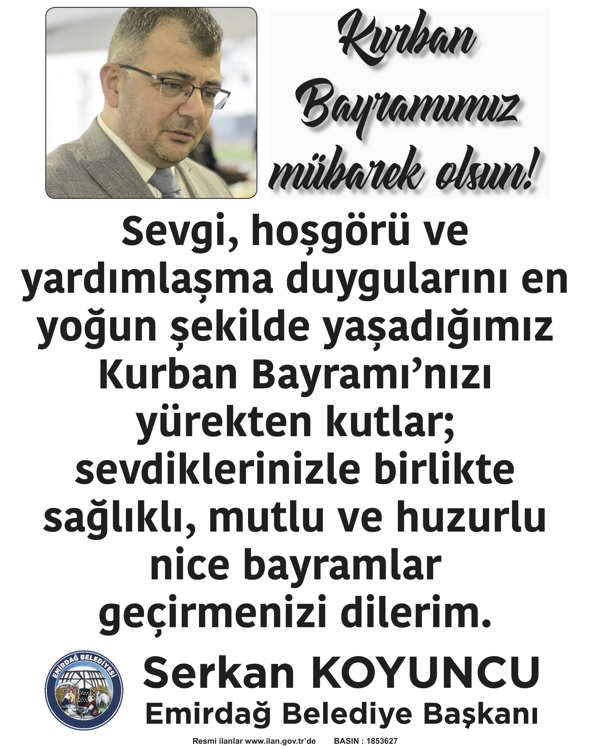 Emirdağ Belediye Başkanı’nın Kurban Bayramı Mesajı
