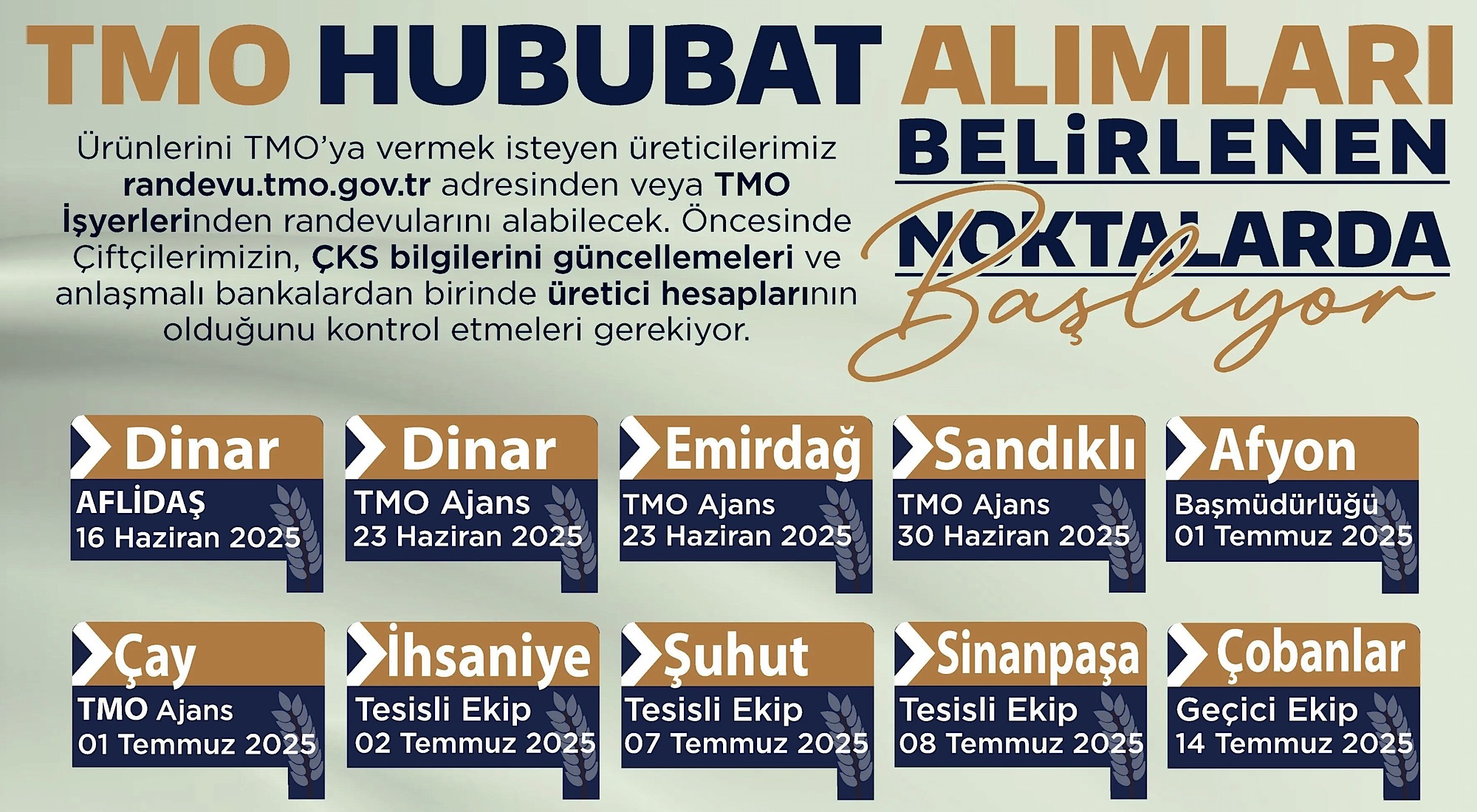 TMO, Afyonkarahisar’da Hububat Alımlarına başlıyor! İşte tarihler